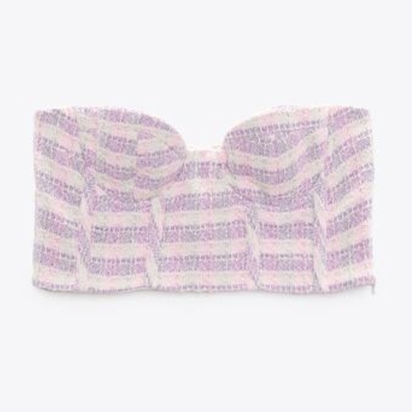 Zara tweed bustier corset top pink purple white small - Picture 4 of 10